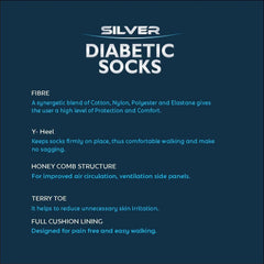 Diabetic Half Terry Full Length Silver Diabetic Socks for Men and Women | Soft, Cushioned Support with Non-Binding Top | Ideal for Sensitive Feet and Diabetic Care-Black ,Navy & Grey| Pack of 3