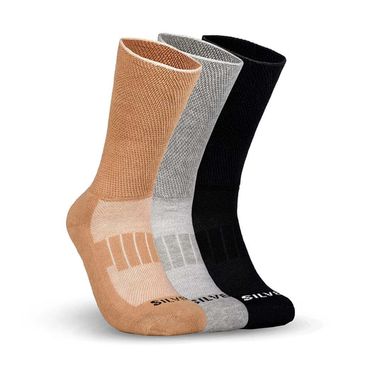 Montac Half Terry Full Length Silver Diabetic Socks for Men and Women | Soft, Cushioned Support with Non-Binding Top | Ideal for Sensitive Feet and Diabetic Care-Black ,Skin & Grey| Pack of 3