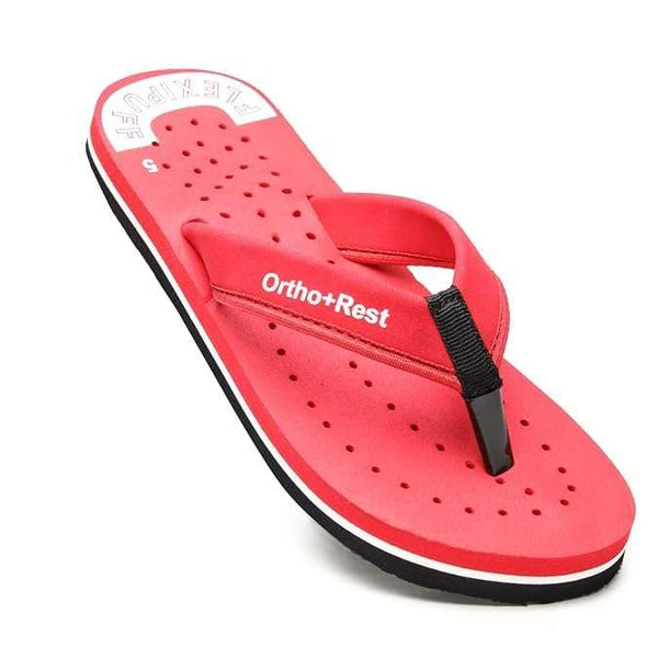 Ortho Rest Women's Comfortable and Stylish Flat Sandals Slipper | Soft Sole Casual Slip-On with back foot support (L300) - Red