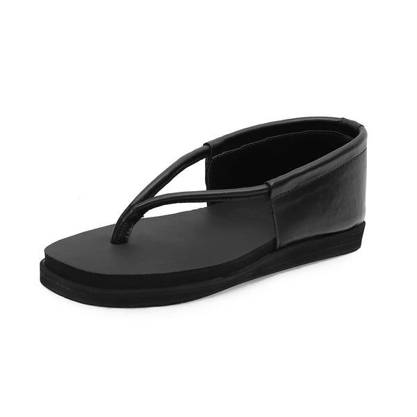 Ortho Rest Women's Comfortable and Stylish Flat Sandals Slipper | Soft Sole Casual Slip-On with back foot support (HH02) - Black