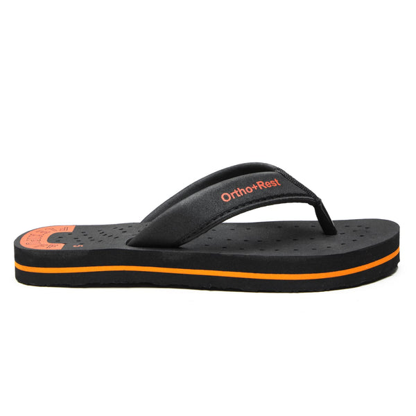 Ortho Rest Women's Comfortable and Stylish Flat Sandals Slipper | Soft Sole Casual Slip-On with back foot support (L300) - Black