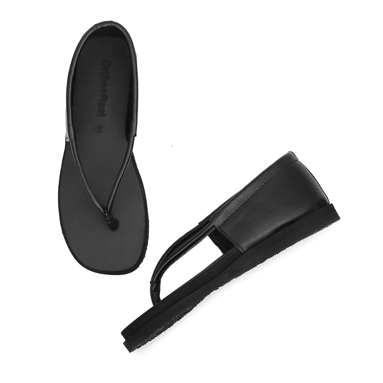 Ortho Rest Women's Comfortable and Stylish Flat Sandals Slipper | Soft Sole Casual Slip-On with back foot support (HH02) - Black