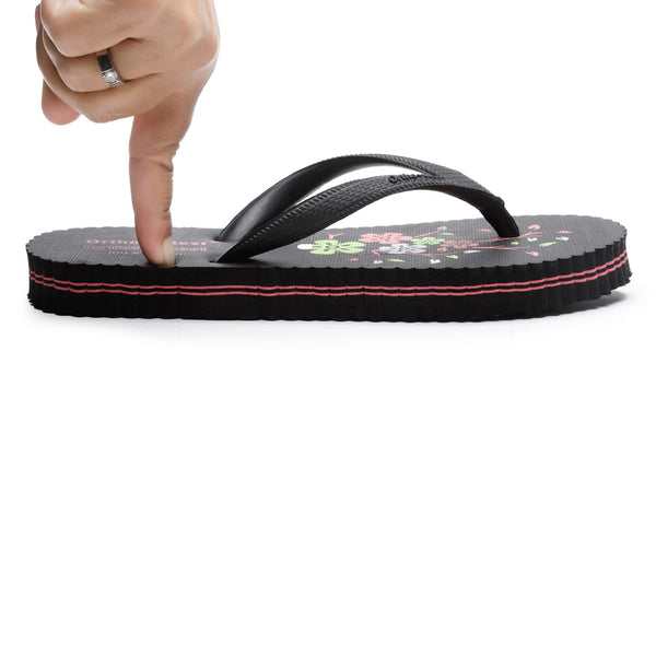 Ortho Rest Women's Comfortable and Stylish Flat Sandals Slipper | Soft Sole Casual Slip-On with back foot support (R115) - Black