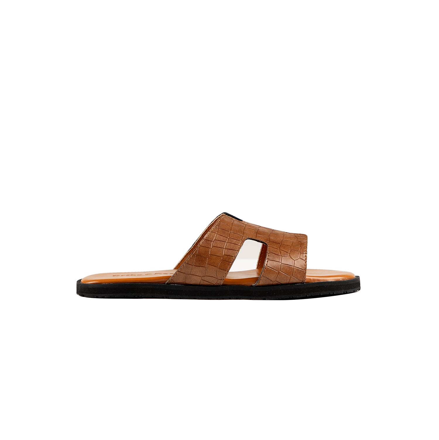 Ortho Rest Women’s Stylish Crocodile Textured Slider Sandals (HH01) - Tan