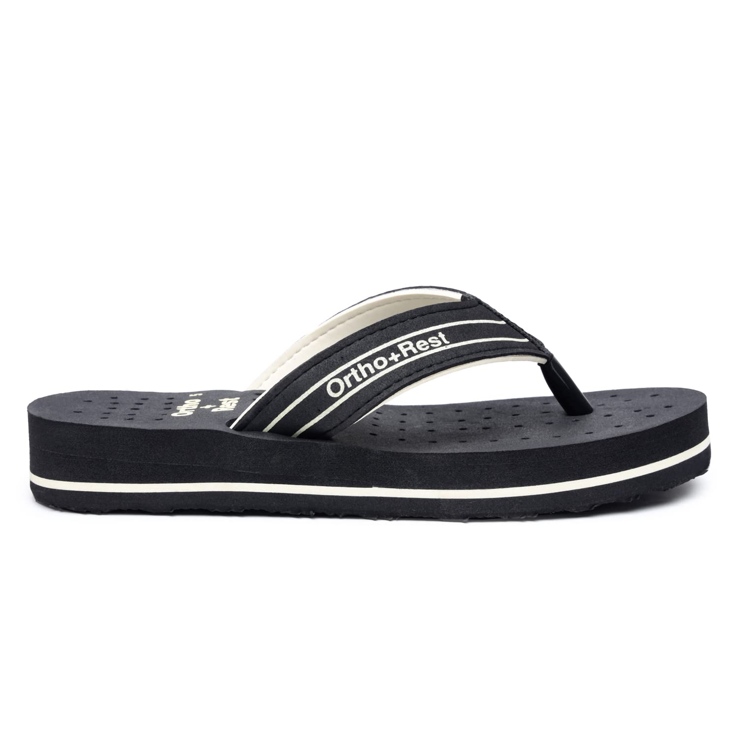 Ortho Rest Women's Comfortable and Stylish Flat Sandals Slipper | Soft Sole Casual Slip-On with back foot support (L331) - Black