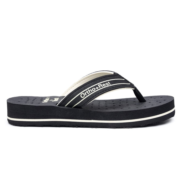 Ortho Rest Women's Comfortable and Stylish Flat Sandals Slipper | Soft Sole Casual Slip-On with back foot support (L331) - Black