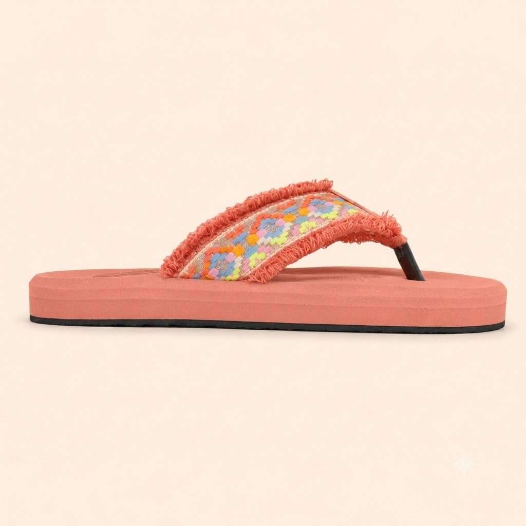 Ortho Rest Women's Comfortable and Stylish Flat Sandals Slipper | Soft Sole Casual Slip-On with back foot support (L3550) - Peach