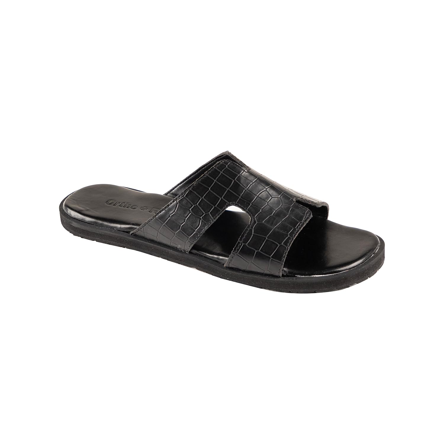 Ortho Rest Women’s Stylish Crocodile Textured Slider Sandals (HH01) - Black
