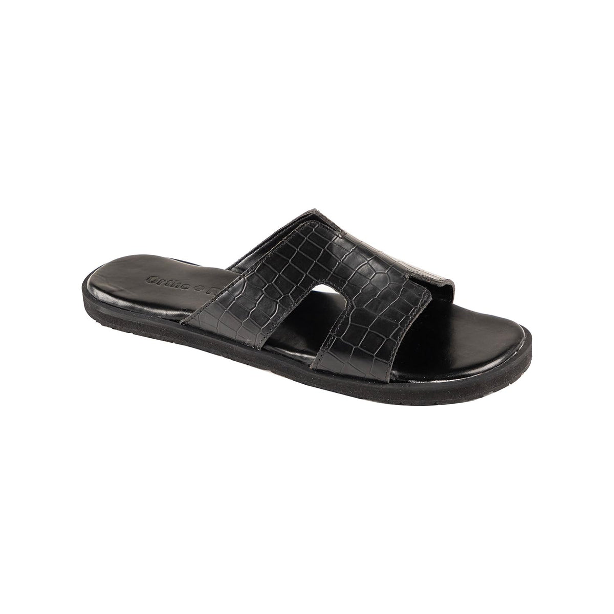Ortho Rest Women’s Stylish Crocodile Textured Slider Sandals (HH01) - Black