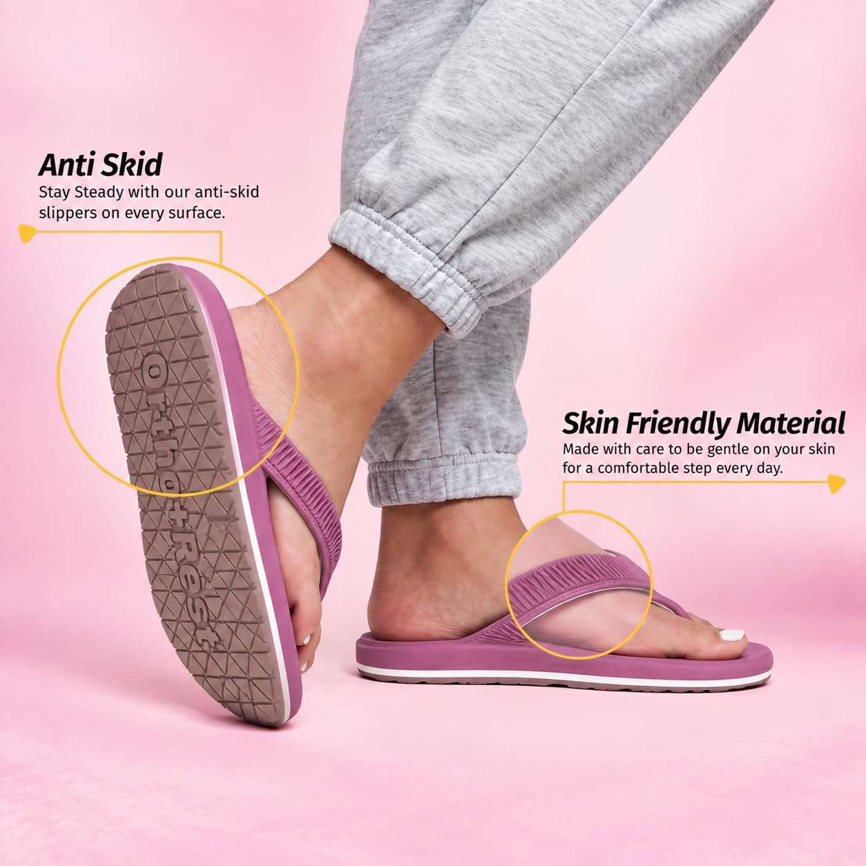 Ortho Rest  Slippers for Women with Cushioned Anti-Skid Sole (L219) - Pink