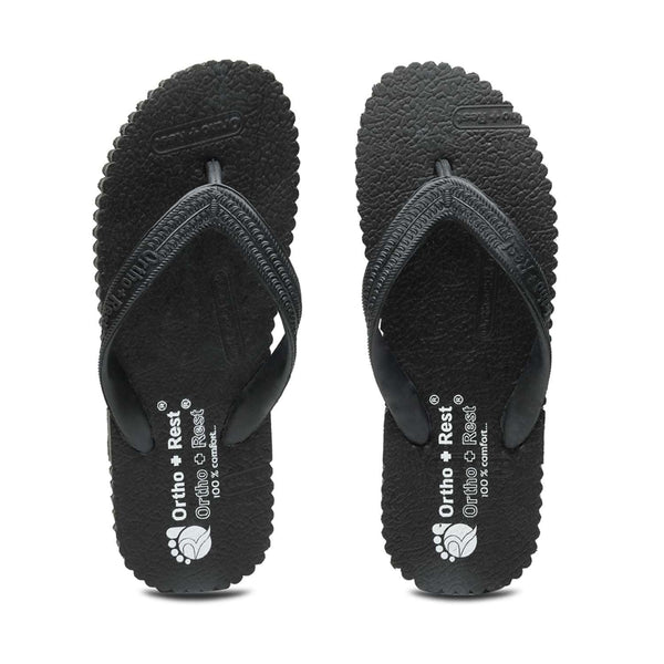 Ortho Rest Hawaii Chappal  Comfort Ortho Care, Bathroom Rubber Flip-Flops (R111) - Black
