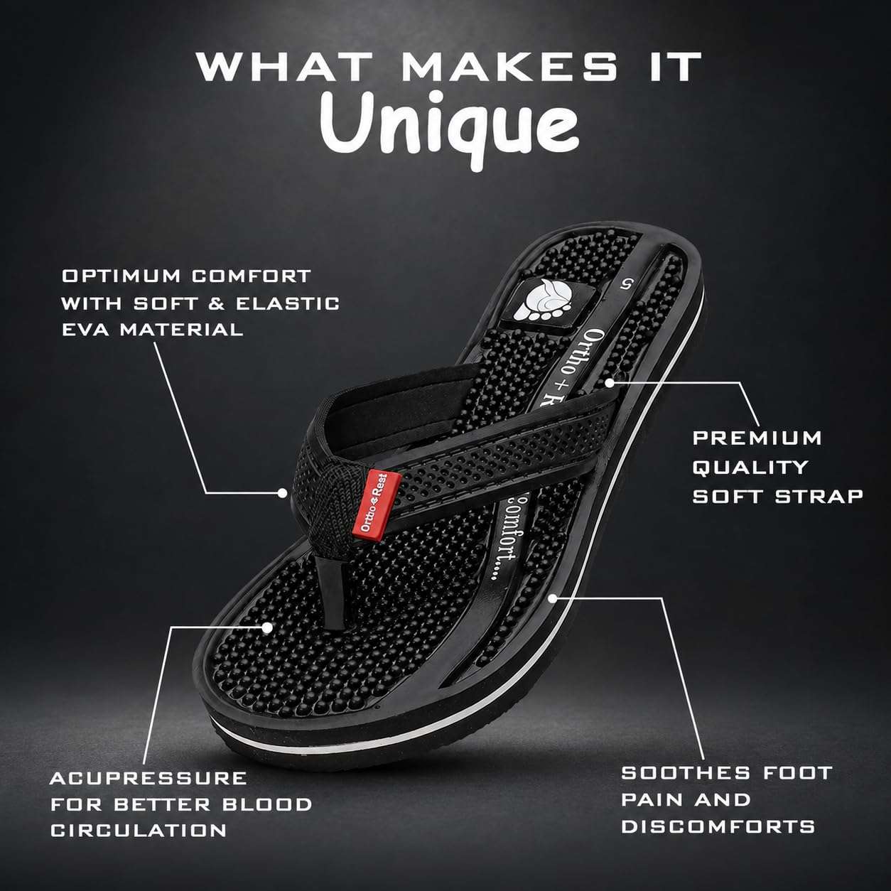 Ortho Rest Women's Comfortable and Stylish Flat Sandals Slipper | Soft Sole Casual Slip-On with back foot support (L215) - Black