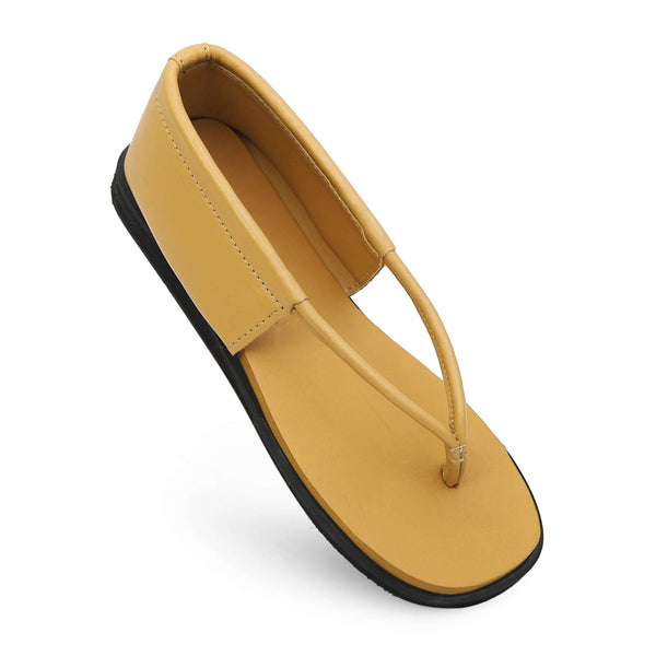 Ortho Rest Women's Comfortable and Stylish Flat Sandals Slipper | Soft Sole Casual Slip-On with back foot support (HH02) - Tan
