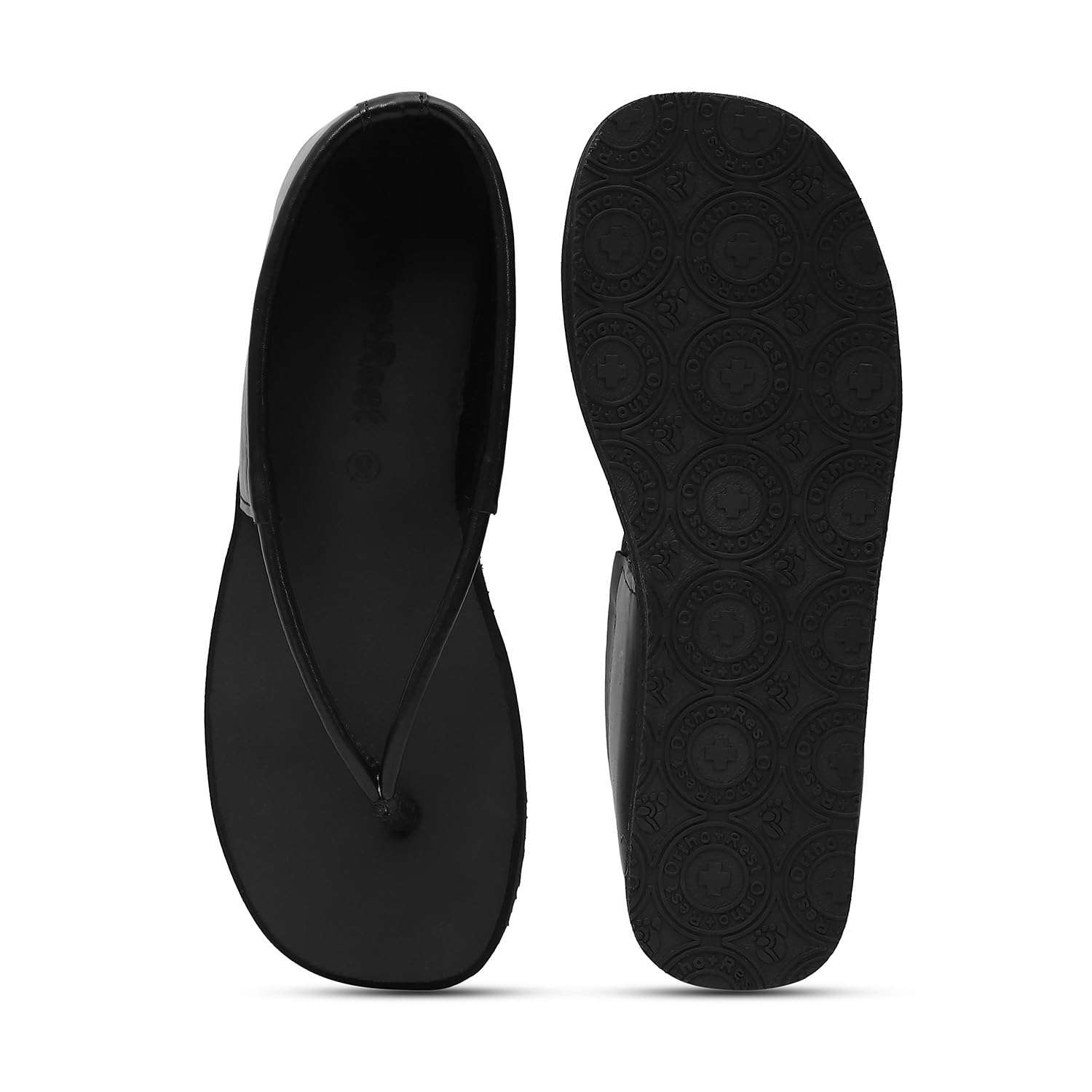 Ortho Rest Women's Comfortable and Stylish Flat Sandals Slipper | Soft Sole Casual Slip-On with back foot support (HH02) - Black