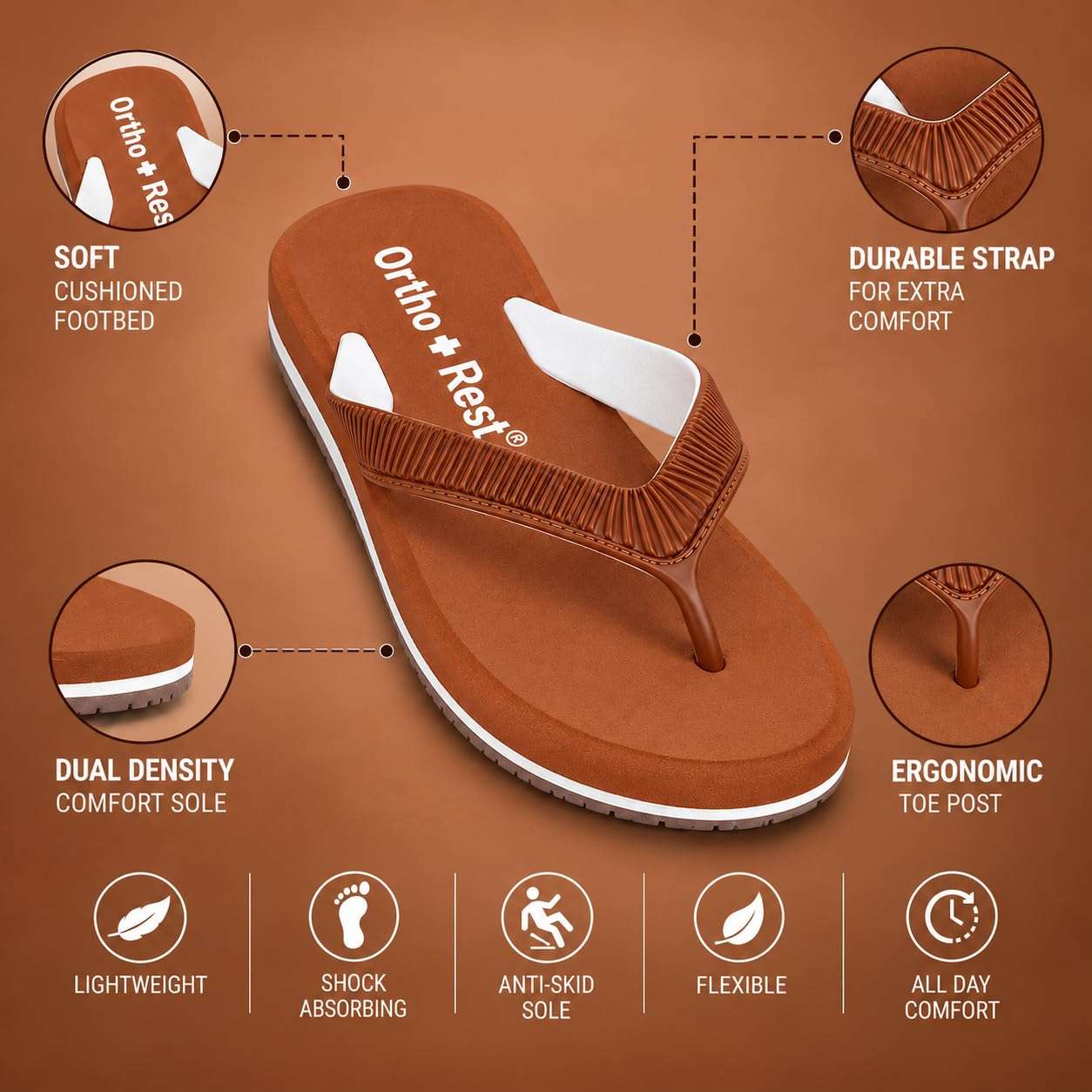 Ortho Rest  Slippers for Women with Cushioned Anti-Skid Sole (L219) - Tan