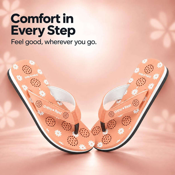 Ortho Rest Women's Comfortable and Stylish Flat Sandals Slipper | Soft Sole Casual Slip-On with back foot support (L218) - Peach