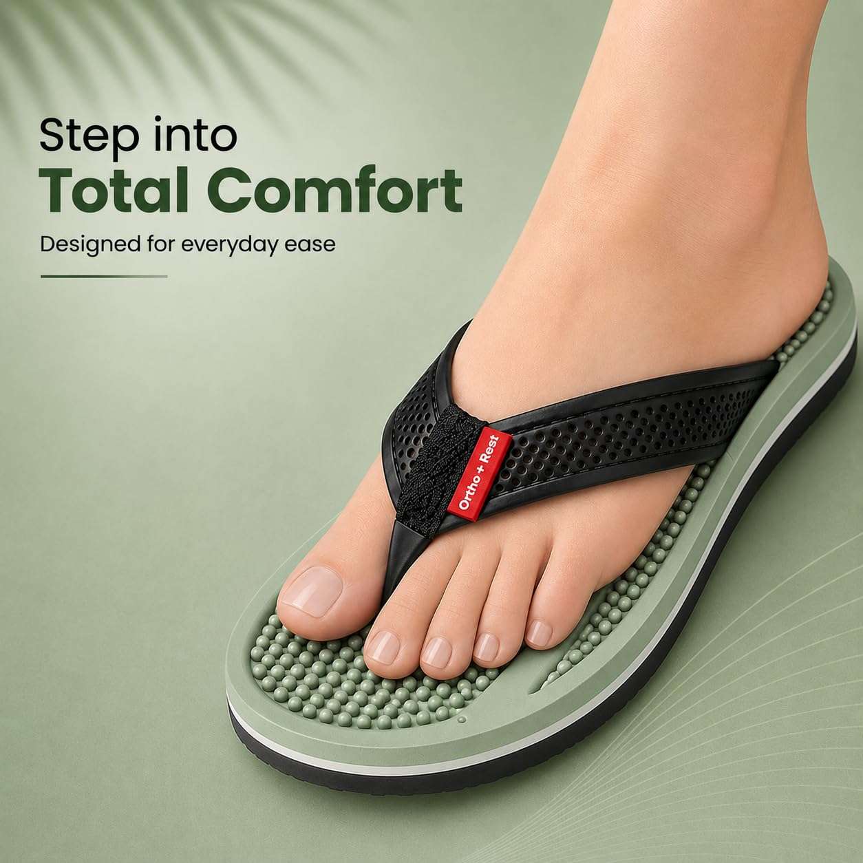 Ortho Rest Women's Comfortable and Stylish Flat Sandals Slipper | Soft Sole Casual Slip-On with back foot support (L215) - Green