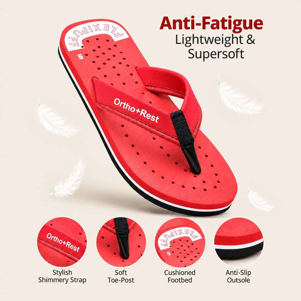 Ortho Rest Women's Comfortable and Stylish Flat Sandals Slipper | Soft Sole Casual Slip-On with back foot support (L300) - Red
