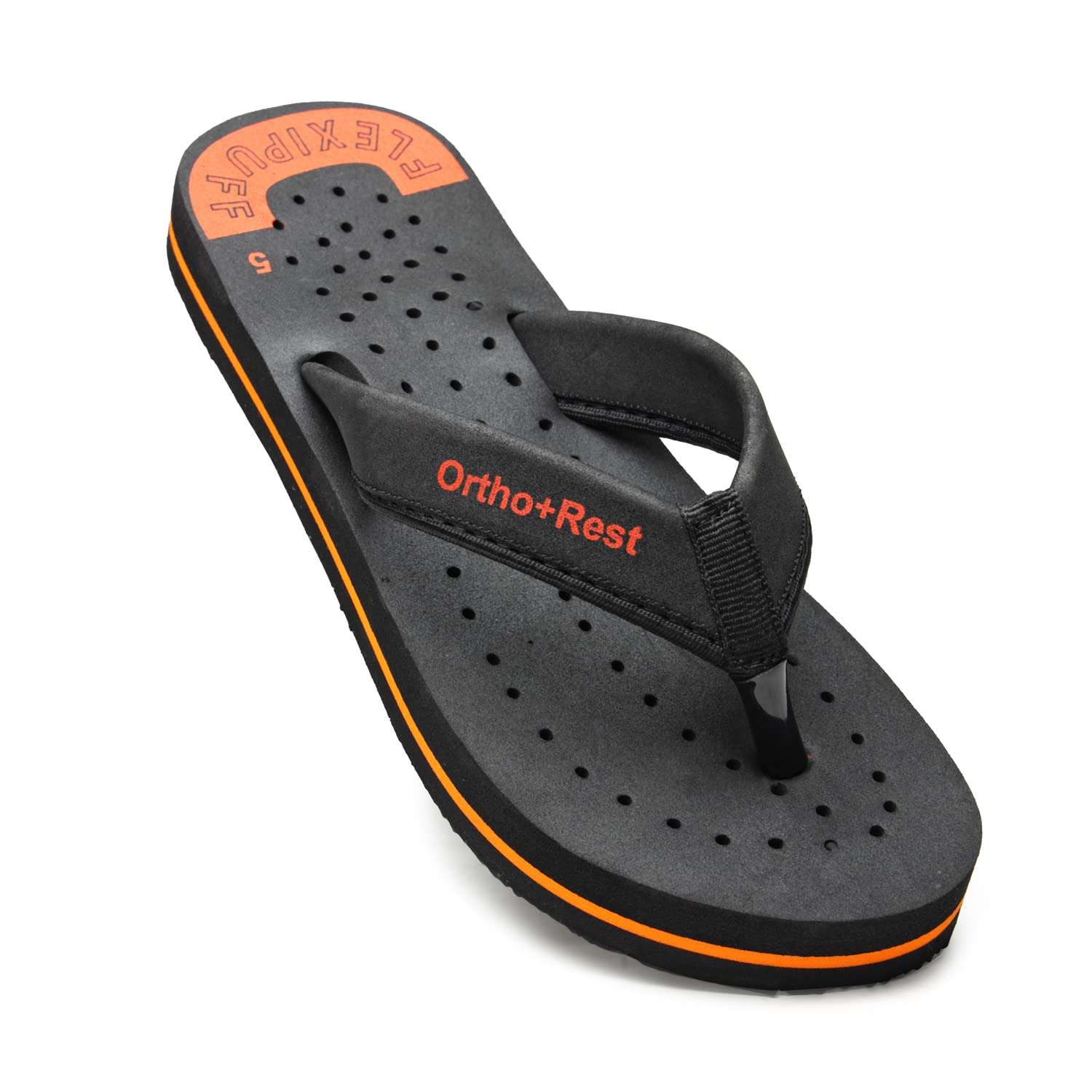 Ortho Rest Women's Comfortable and Stylish Flat Sandals Slipper | Soft Sole Casual Slip-On with back foot support (L300) - Black