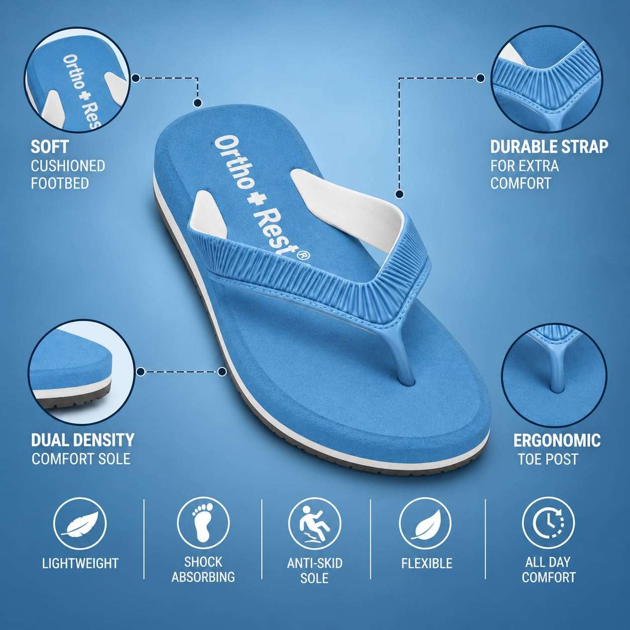 Ortho Rest  Slippers for Women with Cushioned Anti-Skid Sole (L219) - Sky Blue
