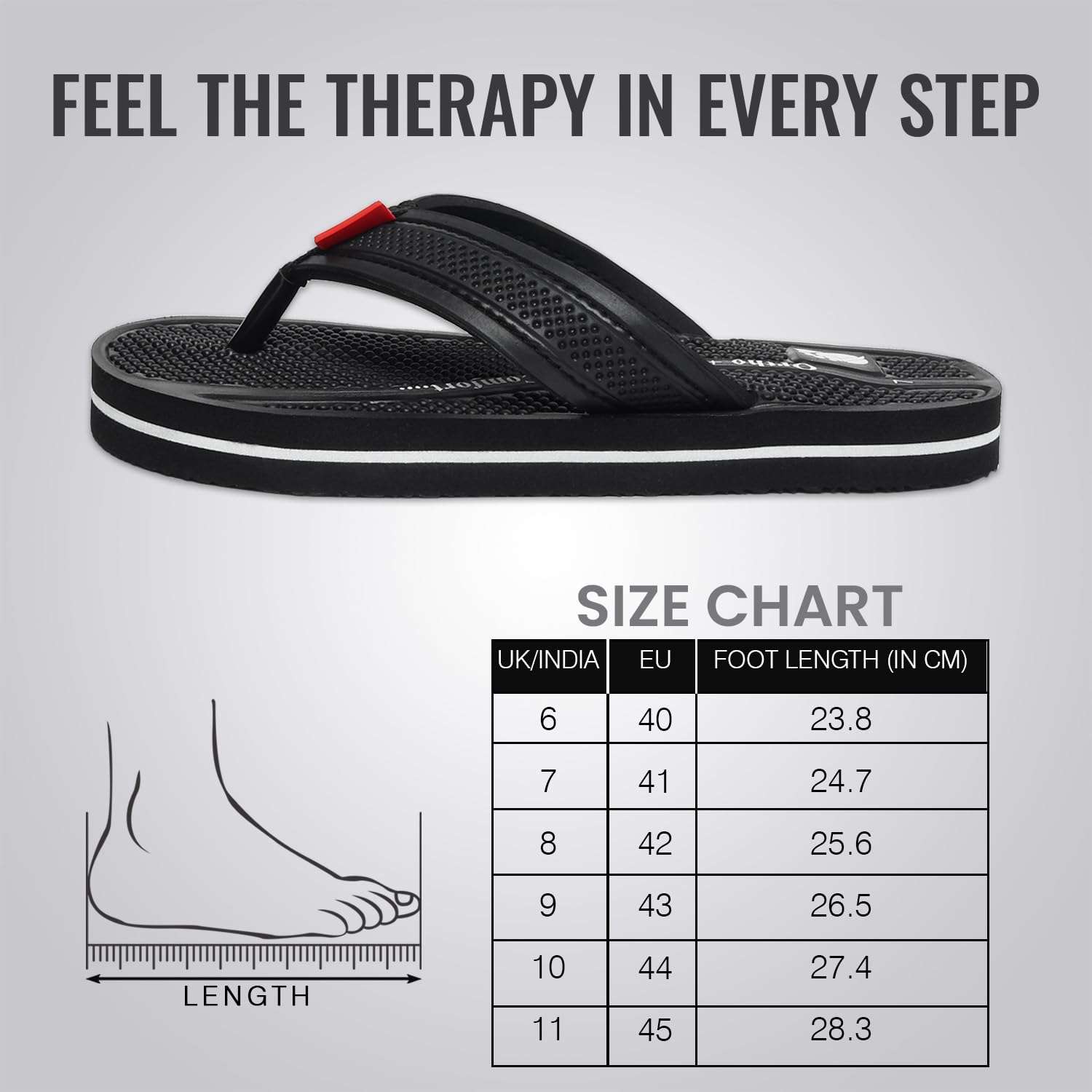 Ortho Rest  Men's Flip Flops with Acupressure Footbed (M10015) - Black