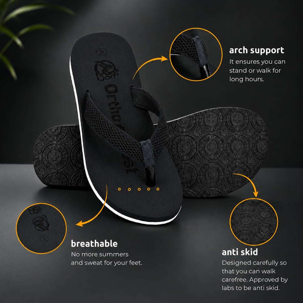 Ortho Rest Women's Comfortable and Stylish Flat Sandals Slipper | Soft Sole Casual Slip-On with back foot support (L217) - Black