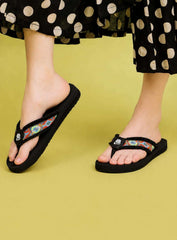 Ortho Rest Women's Comfortable and Stylish Flat Sandals Slipper | Soft Sole Casual Slip-On with back foot support (L3550) - Black