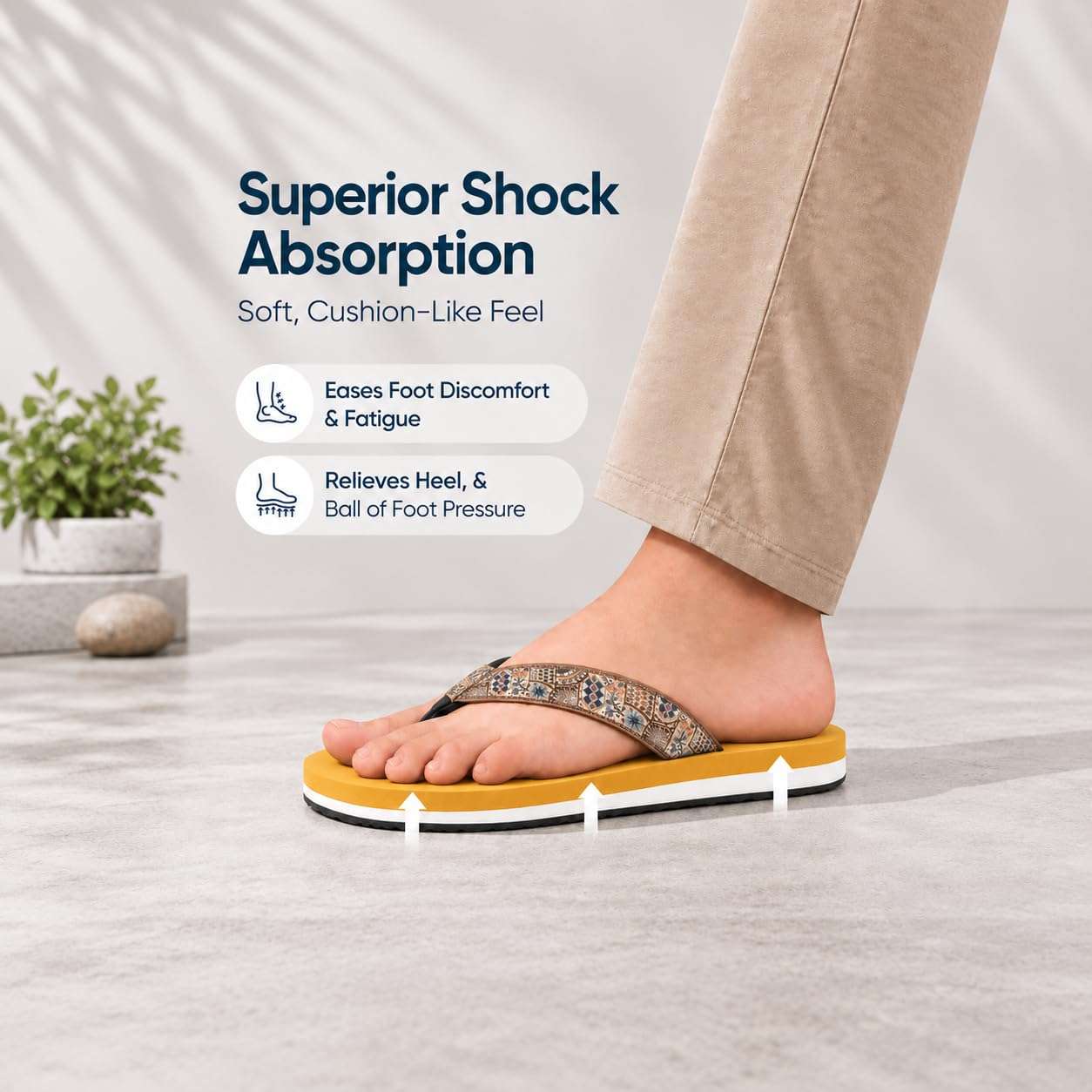 Ortho Rest Women's Comfortable and Stylish Flat Sandals Slipper | Soft Sole Casual Slip-On with back foot support (L221) - Tan