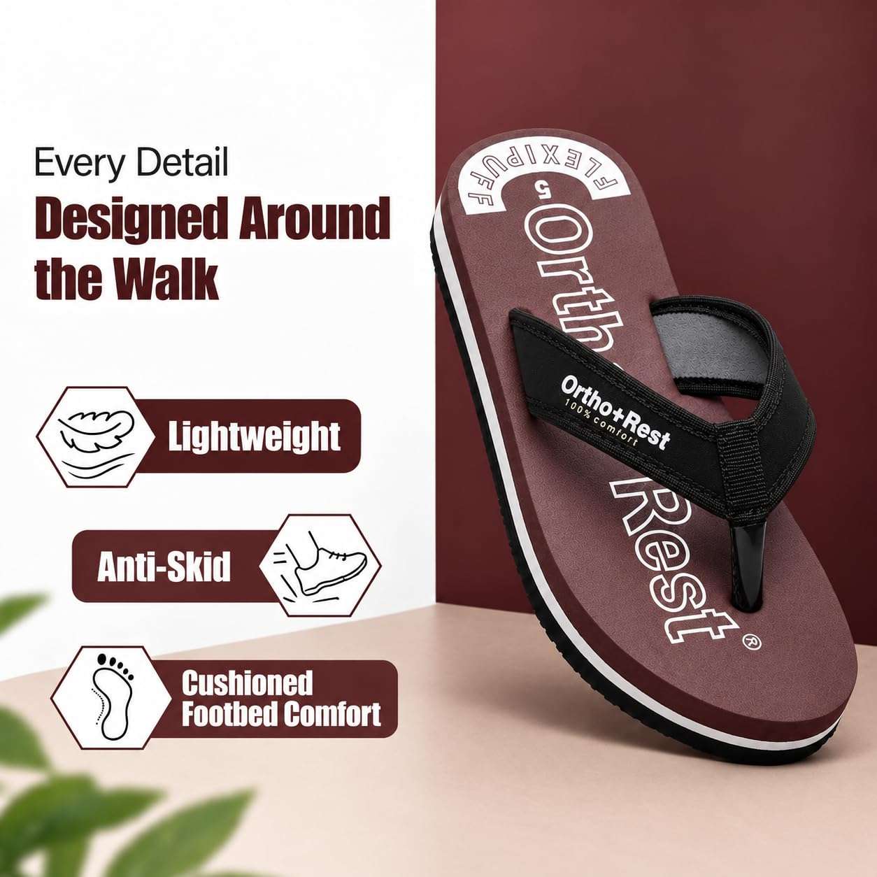 Ortho Rest Comfort Extra Soft Ortho Slippers for Women |  Doctor Chappal Footwear | Casual Flip Flops for Home Daily Use (L333) - Maroon