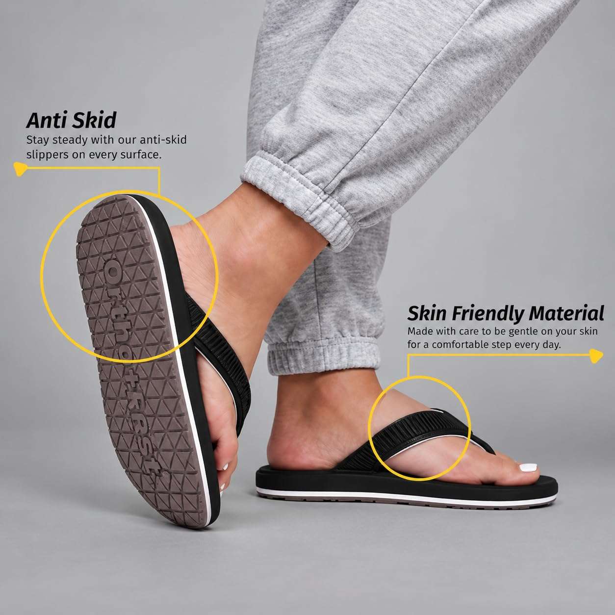 Ortho Rest  Slippers for Women with Cushioned Anti-Skid Sole (L219) - Black