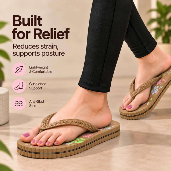 Ortho Rest Women's Comfortable and Stylish Flat Sandals Slipper | Soft Sole Casual Slip-On with back foot support (R115) - Tan
