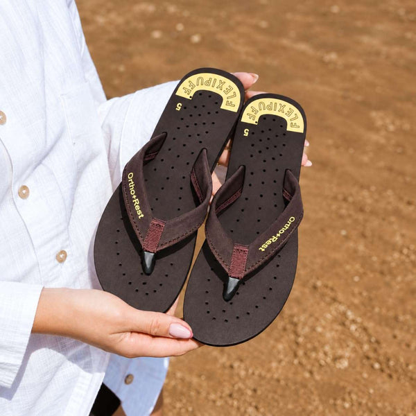 Ortho Rest Women's Comfortable and Stylish Flat Sandals Slipper | Soft Sole Casual Slip-On with back foot support (L300) - Brown