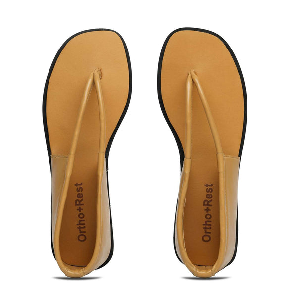 Ortho Rest Women's Comfortable and Stylish Flat Sandals Slipper | Soft Sole Casual Slip-On with back foot support (HH02) - Tan