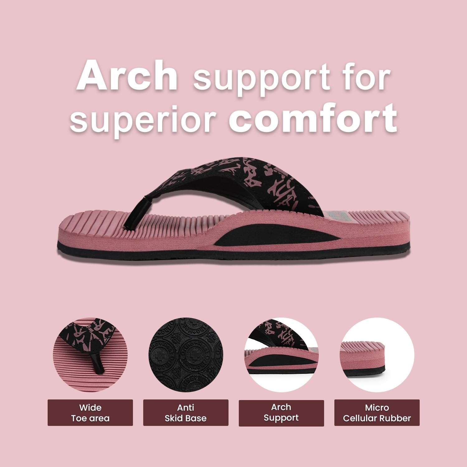 Ortho Rest Women's Comfortable and Stylish Flat Sandals Slipper | Soft Sole Casual Slip-On with back foot support (ARCH02) - Pink