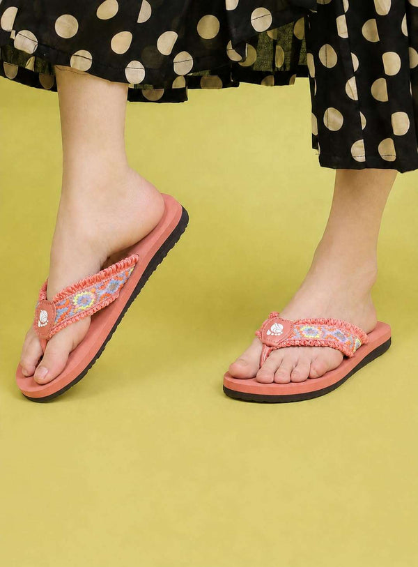 Ortho Rest Women's Comfortable and Stylish Flat Sandals Slipper | Soft Sole Casual Slip-On with back foot support (L3550) - Peach
