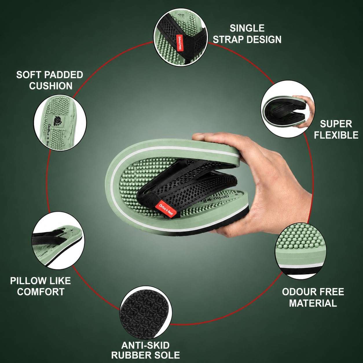 Ortho Rest Women's Comfortable and Stylish Flat Sandals Slipper | Soft Sole Casual Slip-On with back foot support (L215) - Green