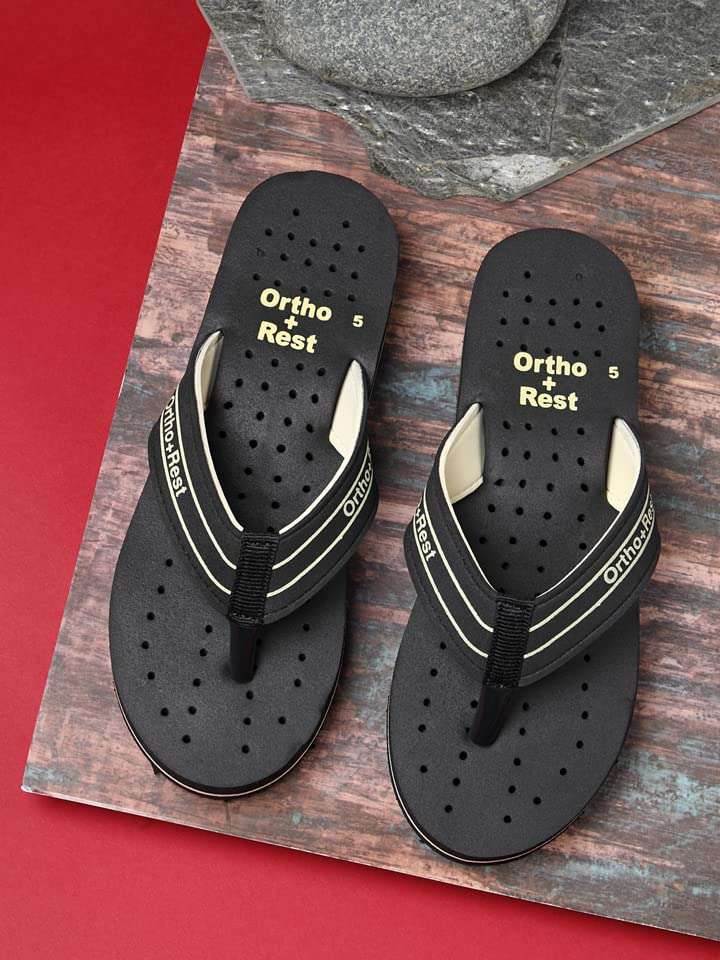 Ortho Rest Women's Comfortable and Stylish Flat Sandals Slipper | Soft Sole Casual Slip-On with back foot support (L331) - Black