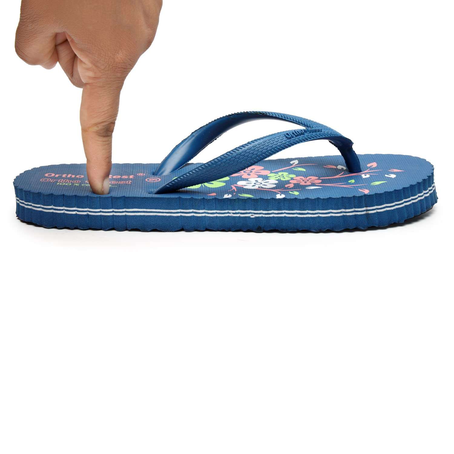 Ortho Rest Women's Comfortable and Stylish Flat Sandals Slipper | Soft Sole Casual Slip-On with back foot support (R115) - Blue