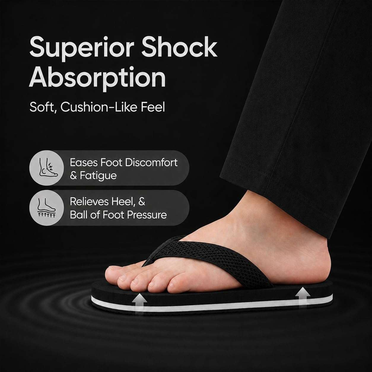Ortho Rest Women's Comfortable and Stylish Flat Sandals Slipper | Soft Sole Casual Slip-On with back foot support (L217) - Black