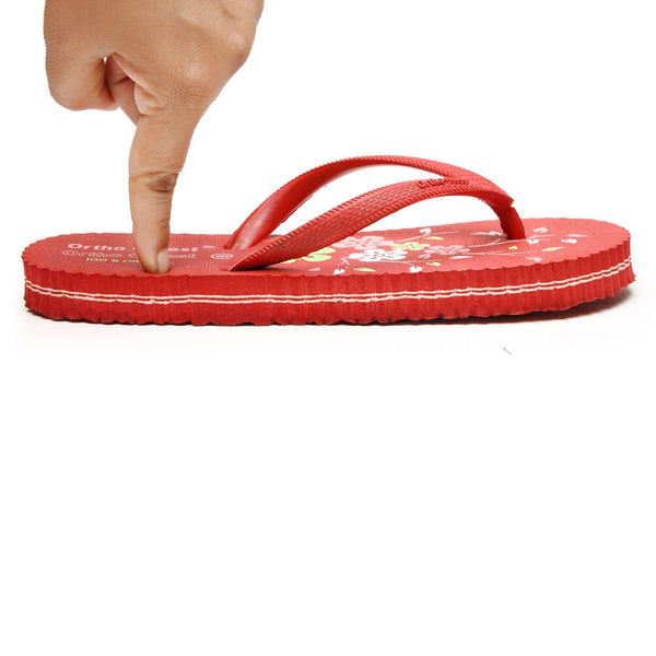 Ortho Rest Women's Comfortable and Stylish Flat Sandals Slipper | Soft Sole Casual Slip-On with back foot support (R115) - Red