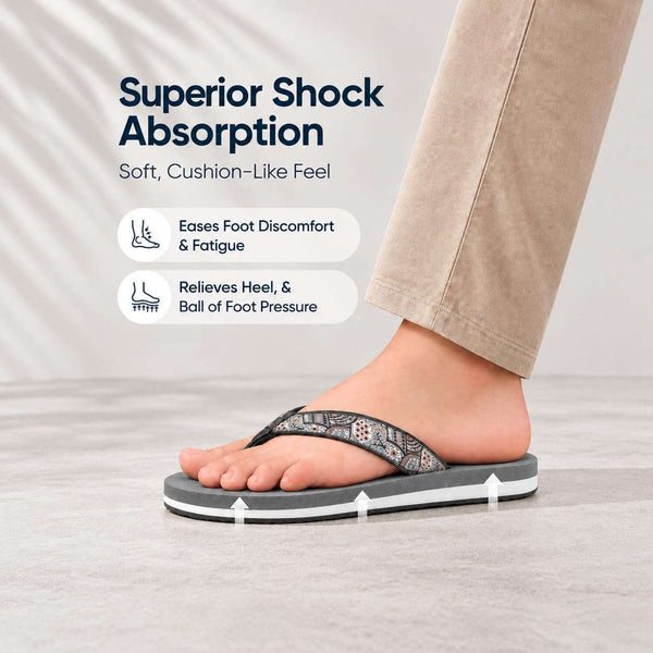 Ortho Rest Women's Comfortable and Stylish Flat Sandals Slipper | Soft Sole Casual Slip-On with back foot support (L221) - Grey