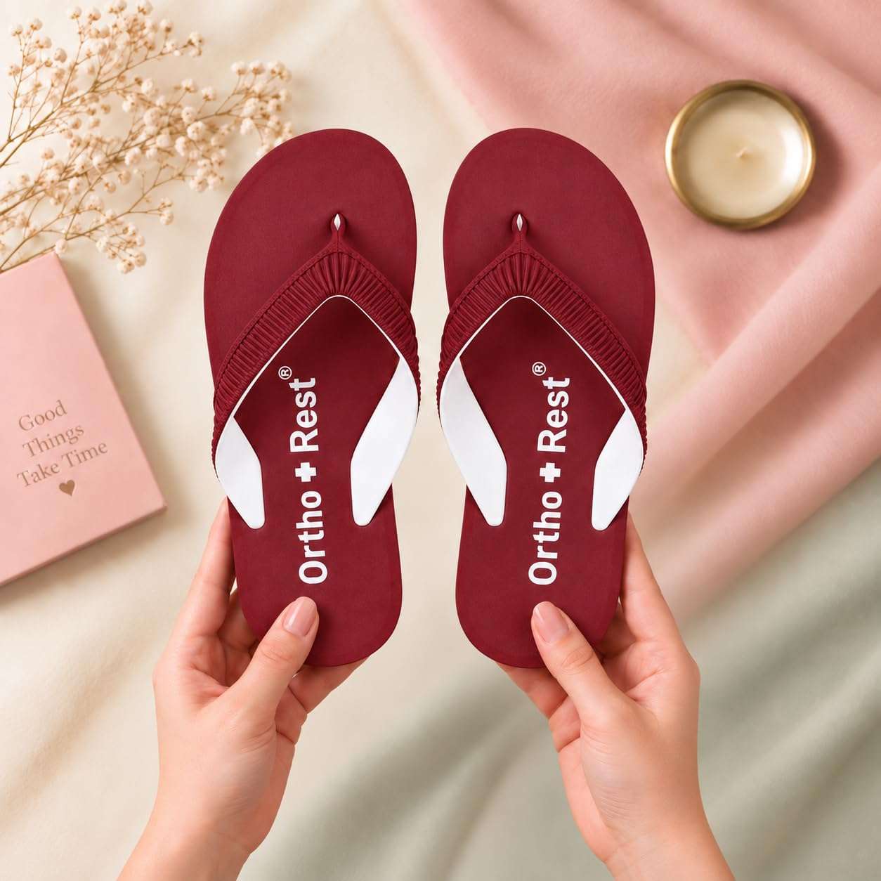 Ortho Rest  Slippers for Women with Cushioned Anti-Skid Sole (L219) - Maroon