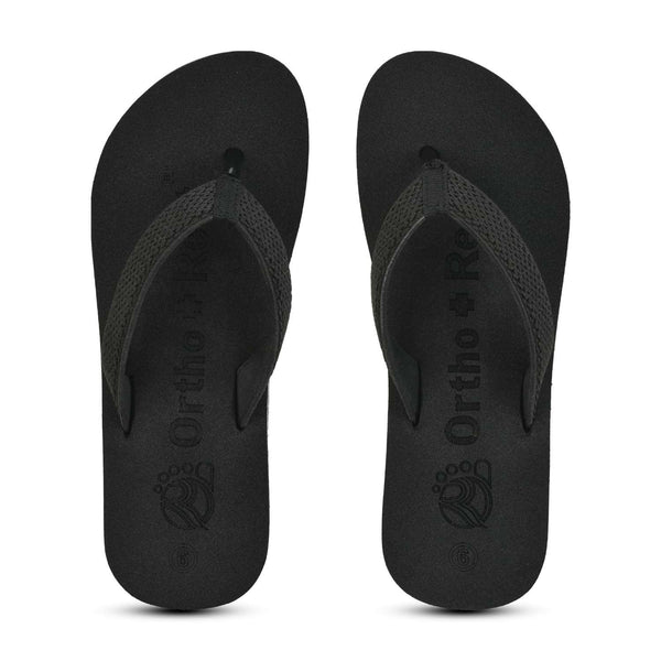 Ortho Rest Women's Comfortable and Stylish Flat Sandals Slipper | Soft Sole Casual Slip-On with back foot support (L217) - Black