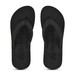 Ortho Rest Women's Comfortable and Stylish Flat Sandals Slipper | Soft Sole Casual Slip-On with back foot support (L217) - Black