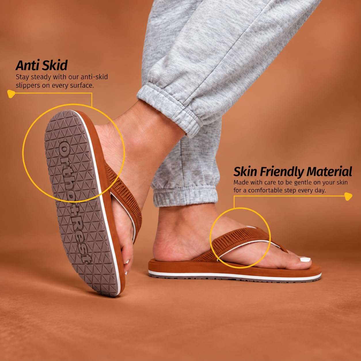 Ortho Rest  Slippers for Women with Cushioned Anti-Skid Sole (L219) - Tan