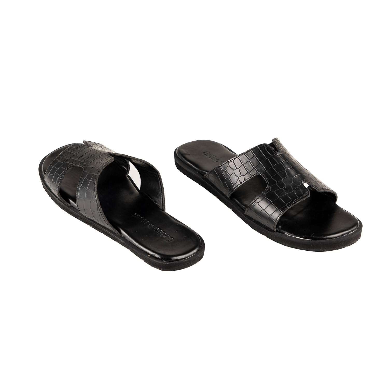 Ortho Rest Women’s Stylish Crocodile Textured Slider Sandals (HH01) - Black