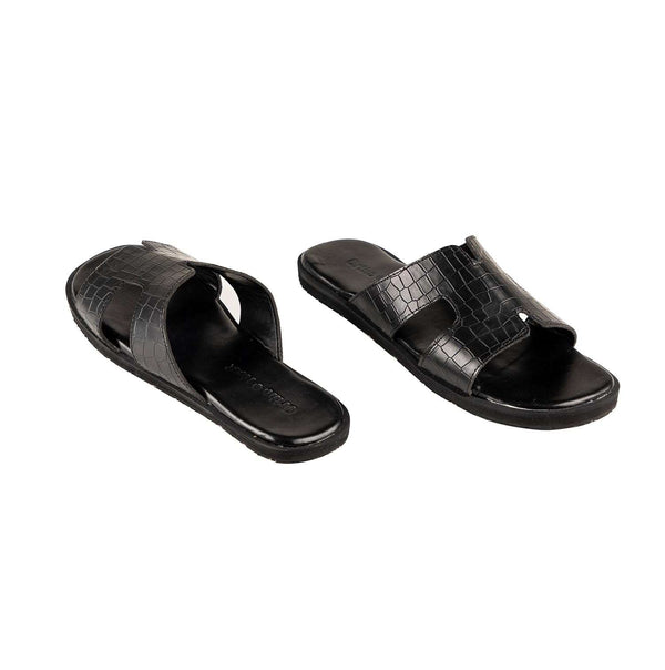 Ortho Rest Women’s Stylish Crocodile Textured Slider Sandals (HH01) - Black