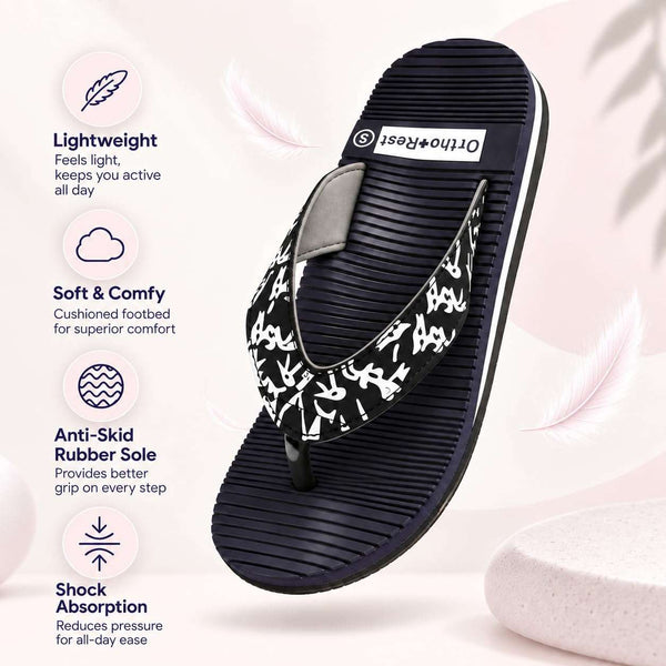 Ortho Rest Women's Comfortable and Stylish Flat Sandals Slipper | Soft Sole Casual Slip-On with back foot support (ARCH02) - Navy Blue