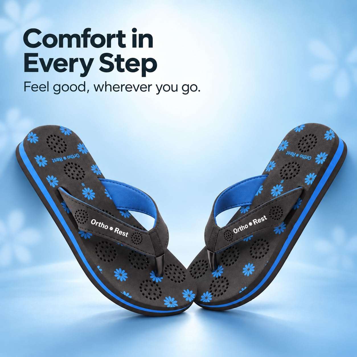 Ortho Rest Women's Comfortable and Stylish Flat Sandals Slipper | Soft Sole Casual Slip-On with back foot support (L218) - Black