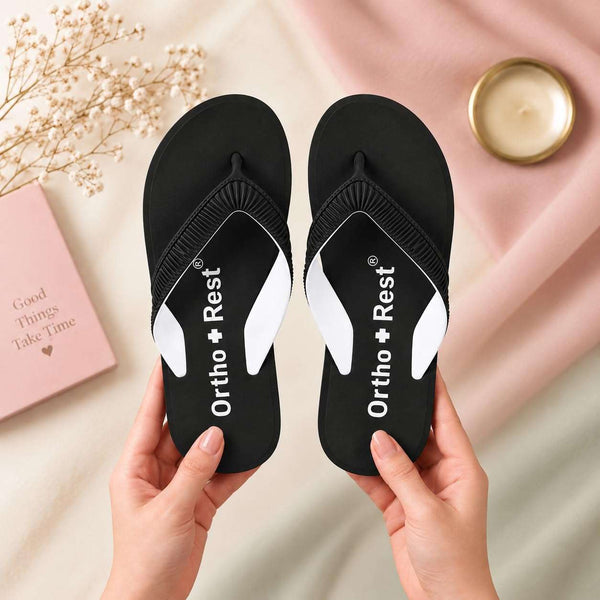Ortho Rest  Slippers for Women with Cushioned Anti-Skid Sole (L219) - Black